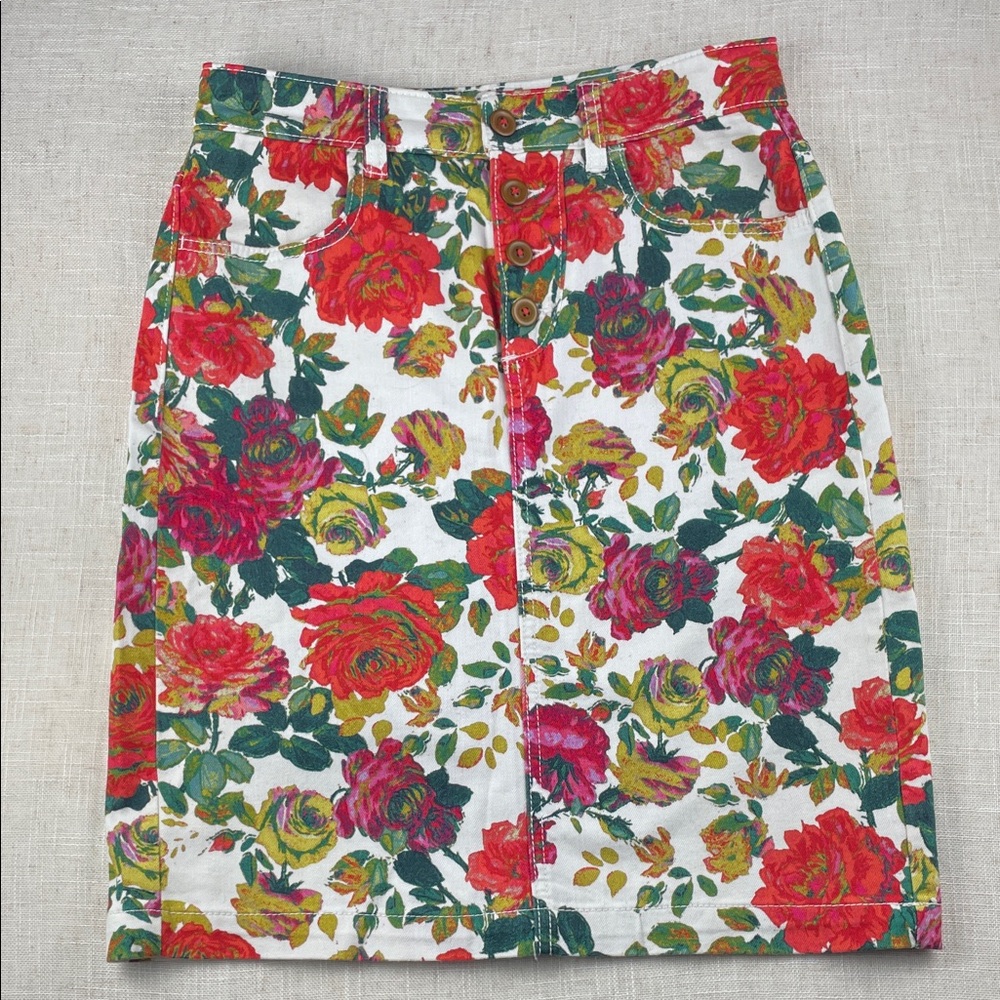 Anthropologie Floral Jean Skirt